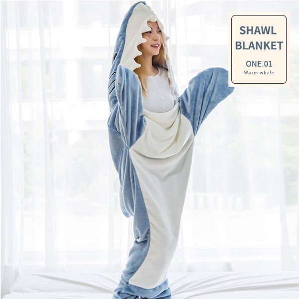 Shark Blanket Super Soft Cozy Flannel Hoodie Shark Sleeping Bag Shark Tail Wearable Fleece Throw Blanket Adult Kids Cosplay Shark Costume Shark Gifts 190CM
