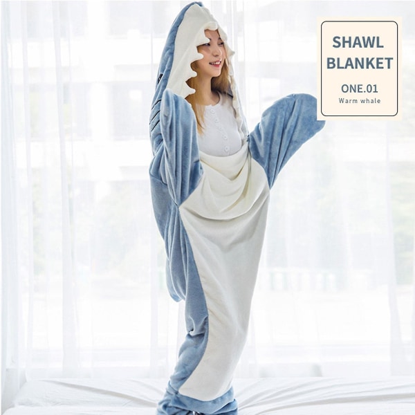 Shark Teppe Super Myk Koselig Flanell Hettegenser Shark Sovepose Shark Tail Wearable Fleece Teppe Voksen Barn Cosplay Shark Costume Shark Gaver 150CM