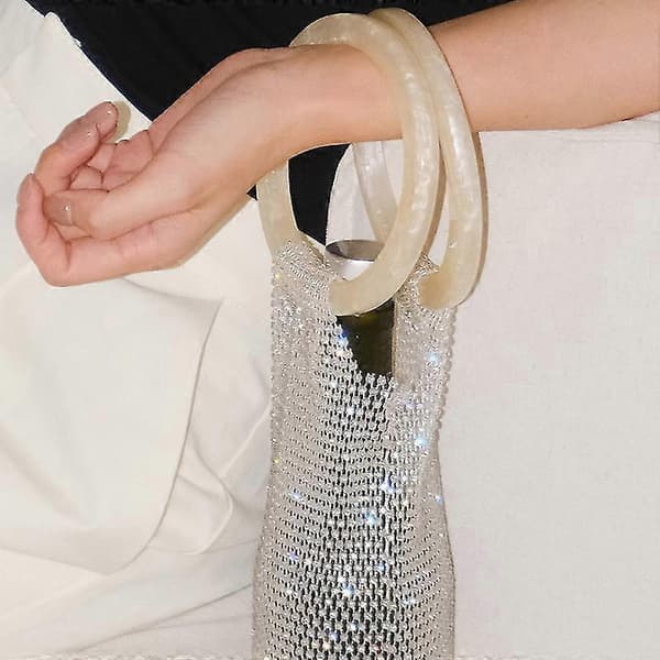 【BQ】Glitter Diamant Rhinestone Vinflaske Elastisk Nett Robust Håndtak Bryllupsgaver White