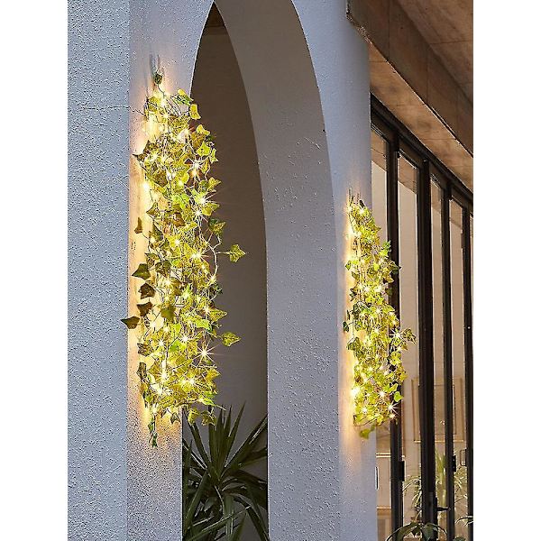 20 Led Kunstig Maple Green Leaf Rattan Garland String Lights Vine Fairy Led Kobbertråd Dekor Solar Powered Battery 32.8ft