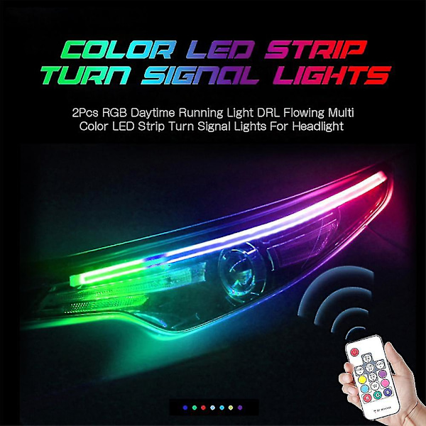 2kpl peräkkäiset virtaavat Rgb-päiväajovalot Drl multi led-suunnatut suuntavilkut ajovaloihin 30cm