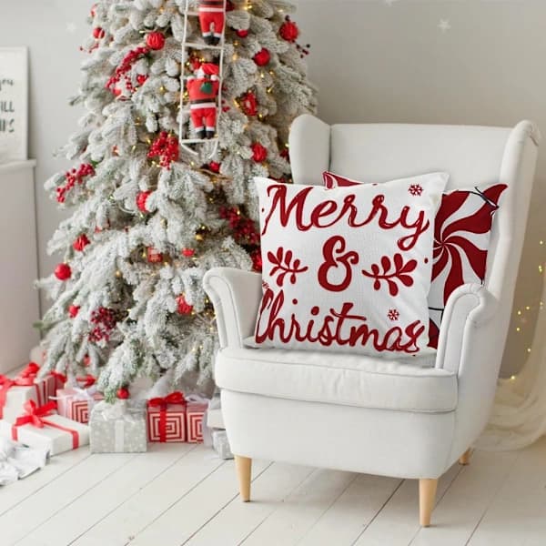 Julkuddar, 45 x 45 cm Set med 4 Röda Godis Jul Kuddfodral Jul Vinter Kvadratiska Kuddfodral
