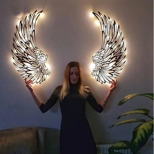 Änglavingar väggdekoration, antik hängande metall Änglavingar väggdekoration LED LED 40cm