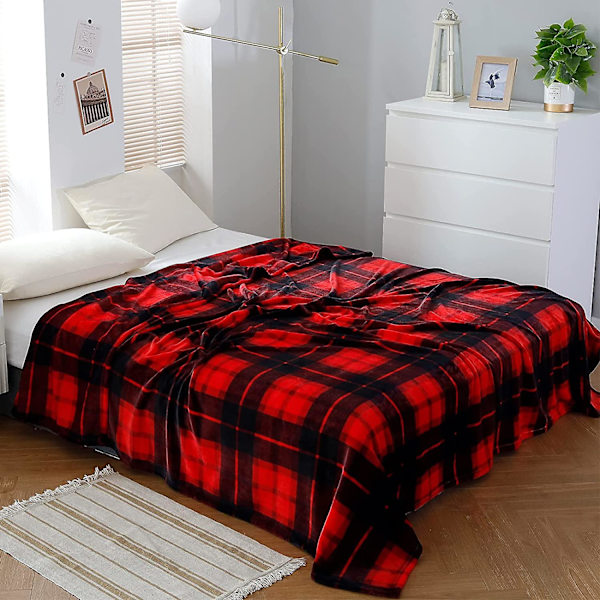 Flanelli fleecepeitto 127cm150cm All Season ruudullinen punainen peitto