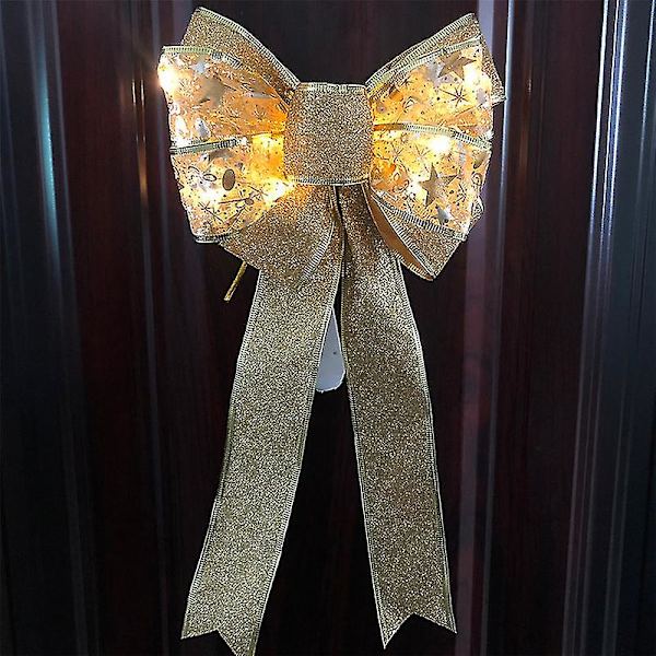 Led julesløjfer Juletræ Topper Bowknot Ornamenter Ferie bryllupsfest dekorationer Silver