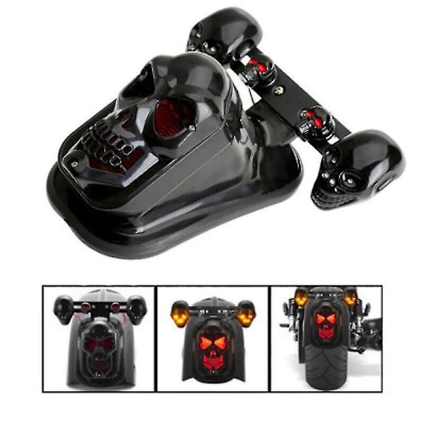 Krom skelet stil modificeret motorcykel led sort kranie baglygte med blinklys motorcykel baglygter plus styring S-yellow