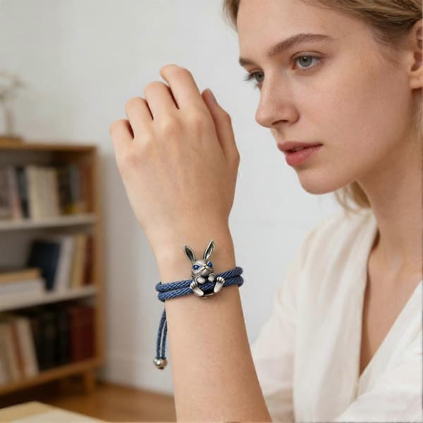【BQ】Justerbart Kanin Rebkæde Armbånd Påske Smykker-Sort Black