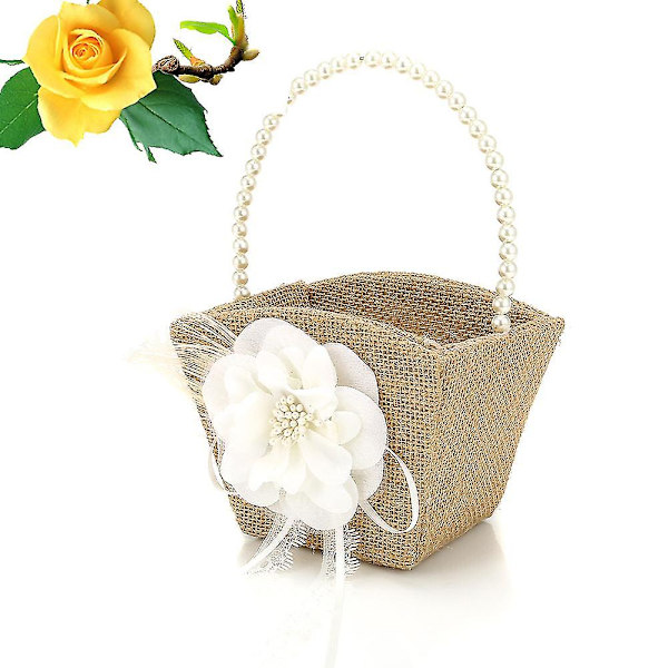 2 stk/sett Bryllup Jute Hessian Flower Ring Pute + Blomsterkurv Bryllupsdekorasjon