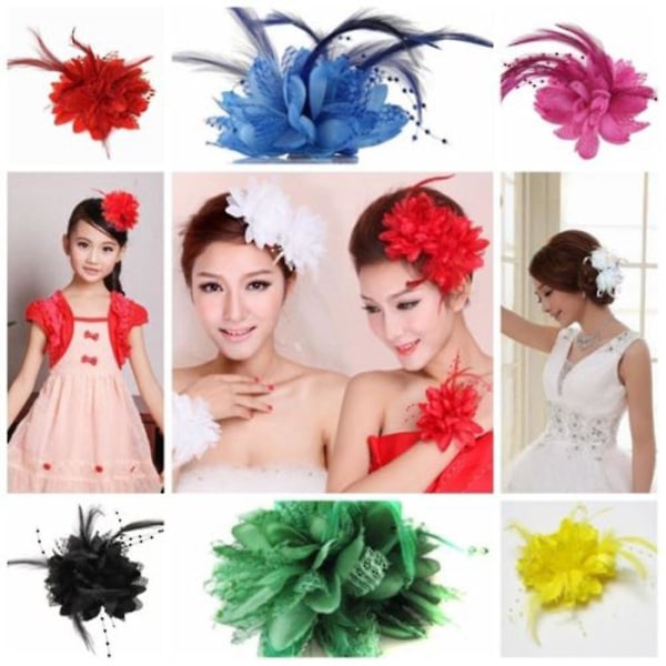 Naiset Flower Feather Corsage Hiuspanta Pin Hiusklipsi Päähineet Juhlasisustus Lahja Valkoinen White