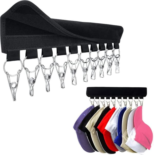 【BQ】Alt-i-én kasket holder - 10 rustfri stål clips - sort