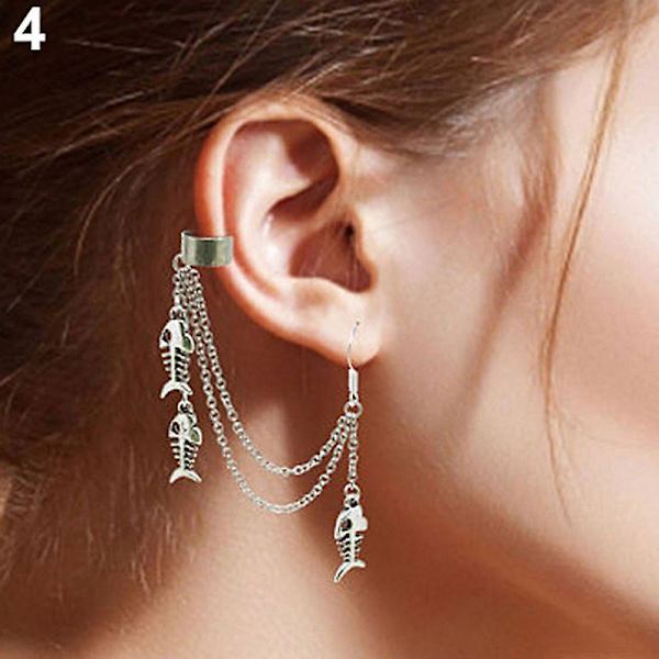 1 stk Punk kvaster Kæde Blad Fisk Cross Charms Ear Stud Cuff Ørering Smykker Gave