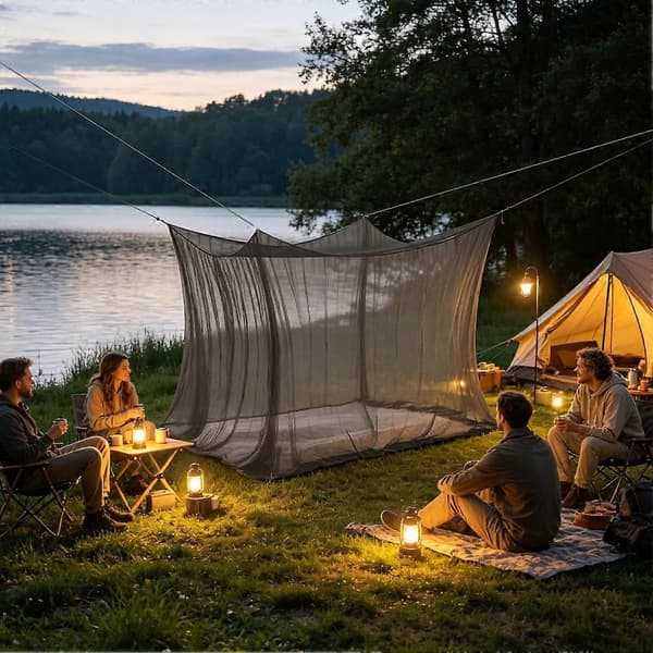 【BQ】Bærbar 4-hjørnes myggnetting rektangulær nettingbaldakin for camping, reise, utendørs, hjemmeseng White
