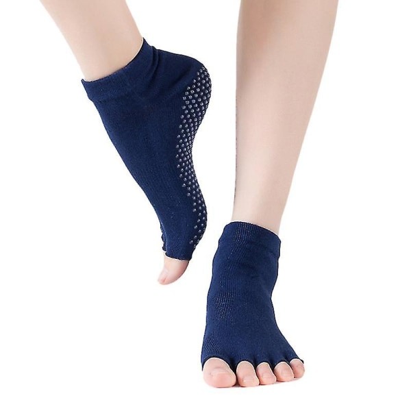 Yoga sokker Pilates Barre Dance Ballet Skridsikre, tåløse halvtå sokker Navy Blue