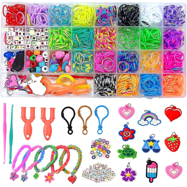 Gør-det-selv-gummibåndsæt, 1500 farverige gummibånd Startsæt-boks med væv til armbånd, farverig startboks, båndsæt til håndværk, legetøj til børn