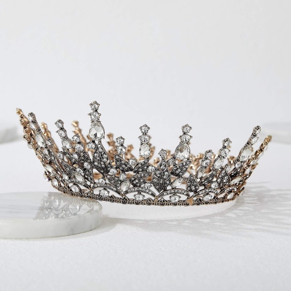 Queen Crown til kvinder, rhinestone bryllup krone, sort tiara kostume festtilbehør til brithday