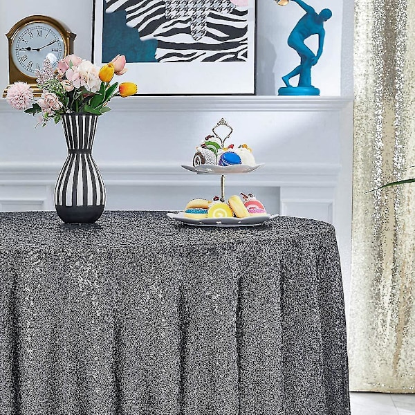 Rund pailletter dug, glitter dug til brude dekorationer Black 180cm