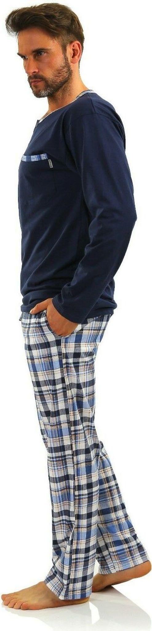 【BQ】Sesto Senso herrpyjamas 100 % bomull långärmad + pyjamasbyxor nattkläder - 2188/17 marinblå - L