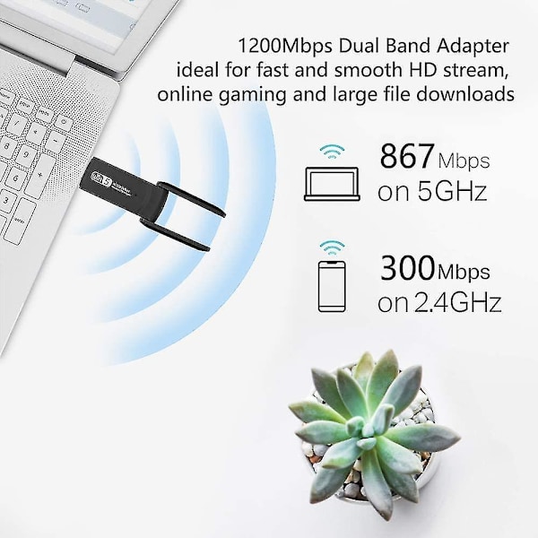 Wifi-sovitin 1200 Mbit/s, Wifi-tikku ja 2 X antenni USB 3.0 Wifi Dongle (5 G & 867 Mbit/s + 2.4 G & 300 Mit/s)