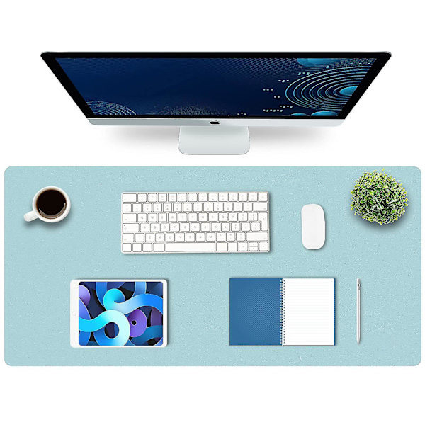 Skriveunderlag, kontorunderlag, PU læder skriveunderlag, laptop underlag, vandtæt skriveunderlag til kontor og hjem light blue 43x90CM