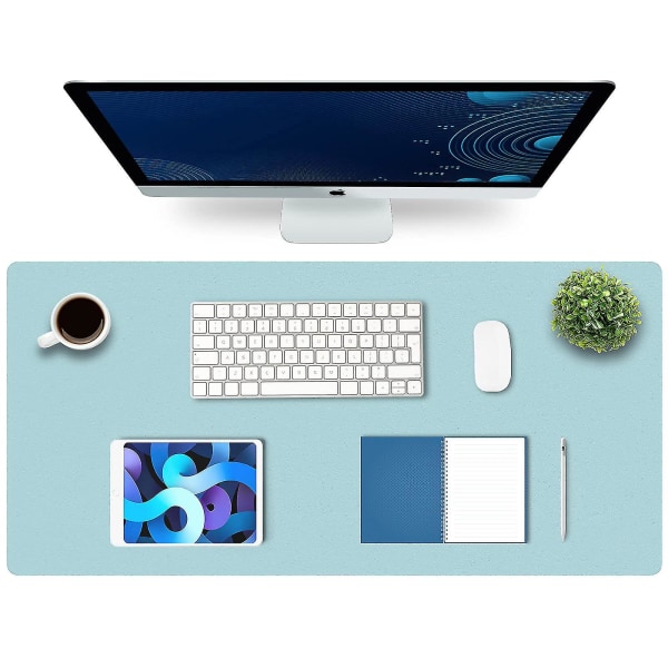 Työpöytäalusta, toimistopöytämatto, PU-nahkainen kirjoituspöytä, kannettavan tietokoneen pöytämatto, vedenpitävä kirjoitusalusta toimistoon ja kotiin light blue 43x90CM