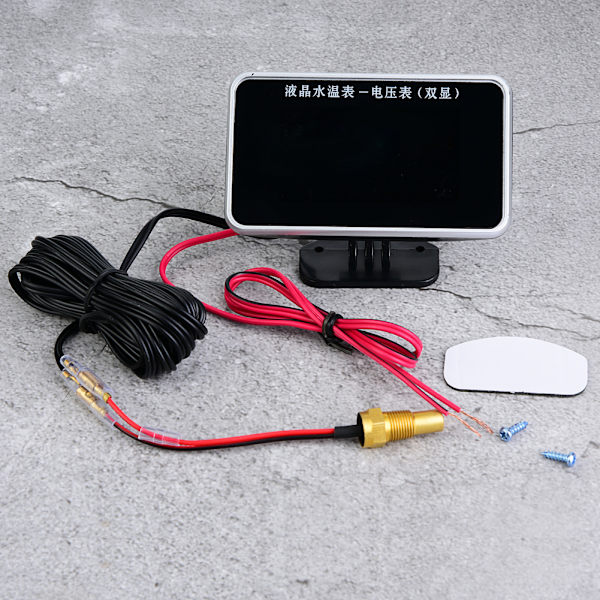 2 stk. 12V 24V 36V Bil LCD Voltmeter 10mm Vanntemperatursensor