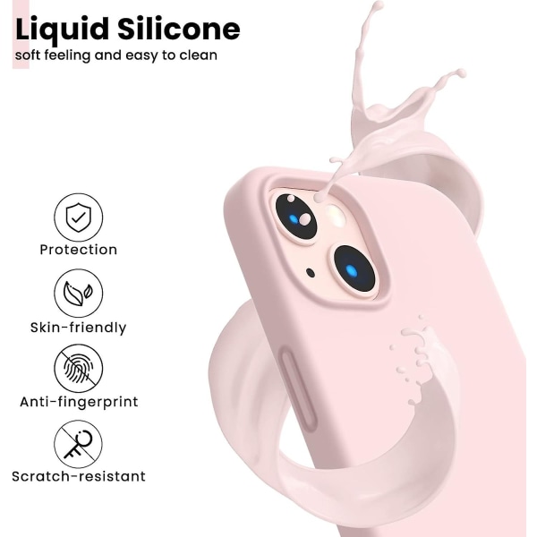 Støtsäker flytende silikon Designet for Iphone 13 Fodral Gel Gummi Helkroppsbeskyttelse Anti-chock ska Fodral Drop Protection 6,1 tum-krita Rosa