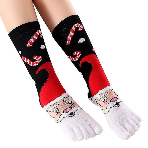 Unisex Xmas Funny Five Finger Toe -sukat jouluiset keskivasikkasukat White Toe Santa Claus