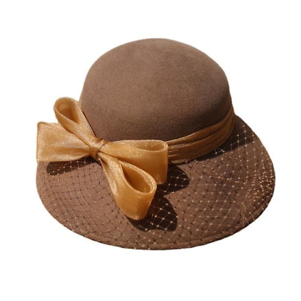 Top Hat Elegant Light Luxury Wool Hat Banquet Top Hat Basin Hat Tulle Mesh Hat yellow