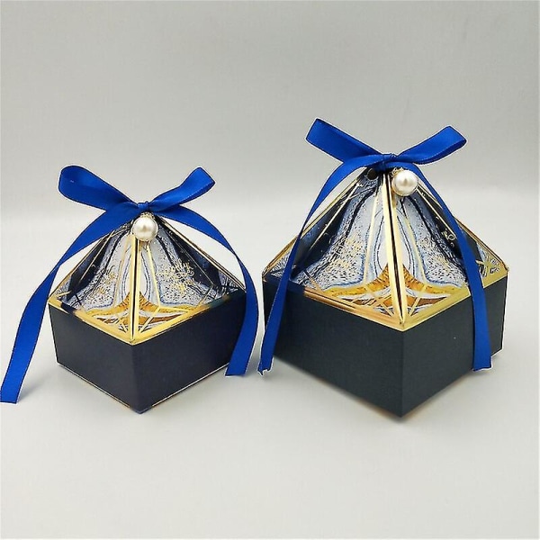 Presentförpackning Bröllopsmaterial Fest Godislåda Baby Shower Papper Chokladaskar Bronzing Packaging Boxes L 8.5x8.5x10cm Blue Pearl