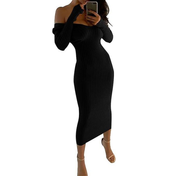 Dam Bodycon Klänning V-ringad Långärmad Maxiklänning. M