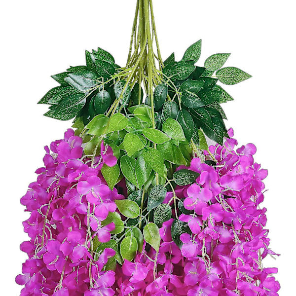 Kunstig falsk Wisteria vinranke hængende silkeblomster Dekoration til hjemmebryllupsfest (24 stk, strand, hvid) Fuchsia