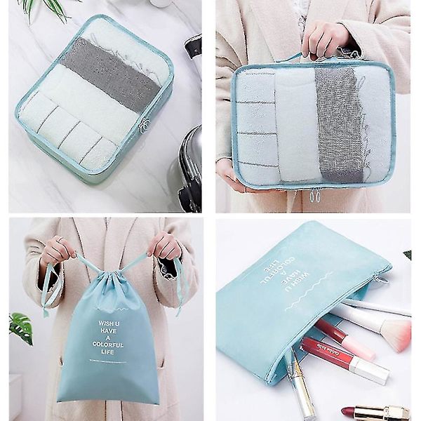 Organizer , 9 delar, bärbara bagageväskor , perfekt för förvaring av skor och kläder i set resväska Sky blue 9-piece set