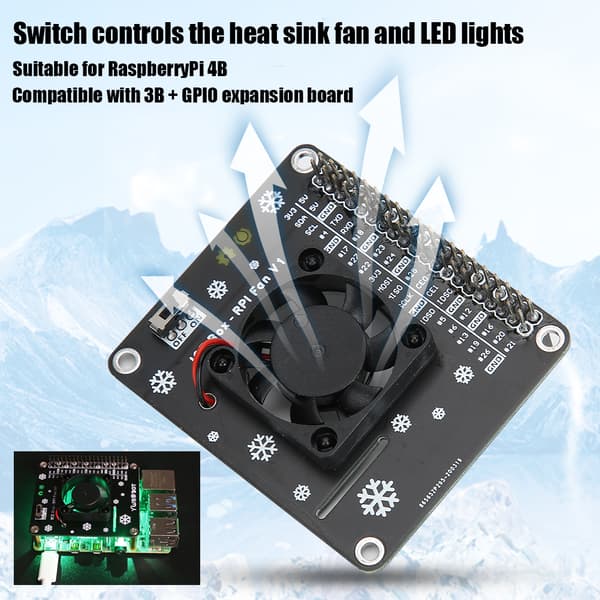 LED køleblæser til Raspberry Pi 4B/3B GPIO udvidelseskort