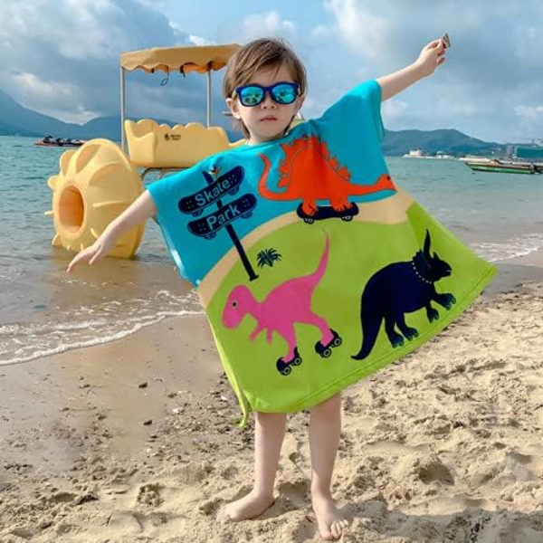 Poncho med huva för barn, för flickor Pojkar Barn 2-8 år (dinosaurie)