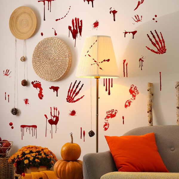 Veggklistremerker for hjemmeinnredning-Halloween-blod-håndavtrykk og fotavtrykk veggdekor Footprint