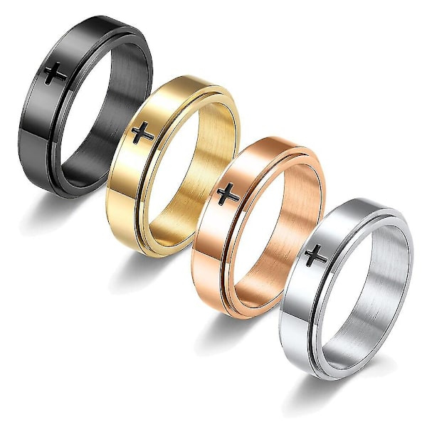 Vintage rustfrit stål Jesus Cross Ringe Dame Herre Pressure Release Spinner Ringe Spinning Fingerspids Ringe Hip Hop Cykel Smykker 7 Guld 7 Gold