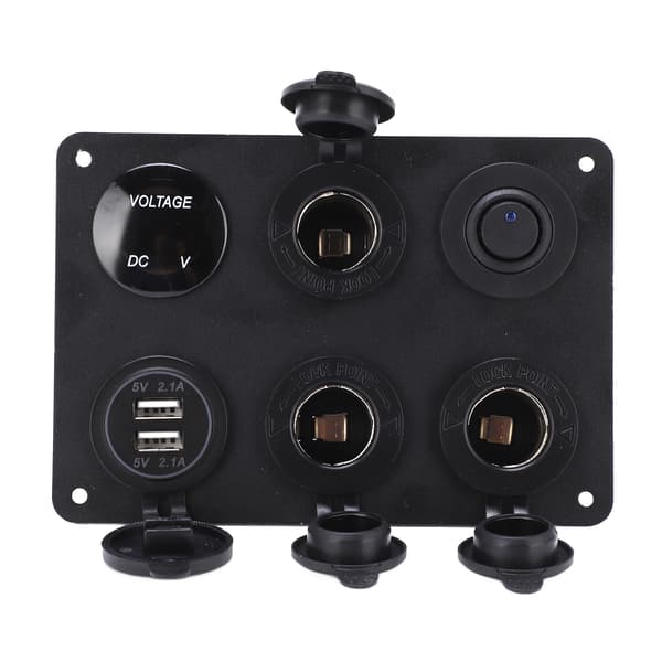 6-gangs vanntett LED-bryterpanel med digitalt display - Voltmeter, USB On/Off-sett for bil, bobil, yacht