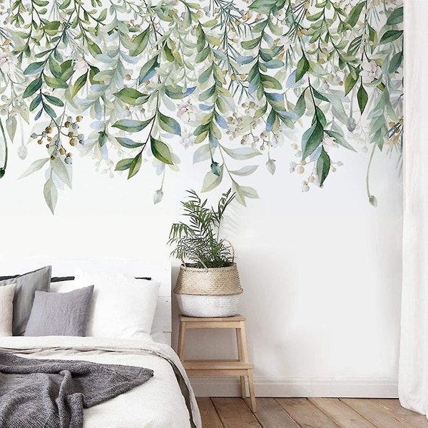 Gröna hängande blad väggdekaler, avtagbara färska växtblad Flower Vines väggdekaler