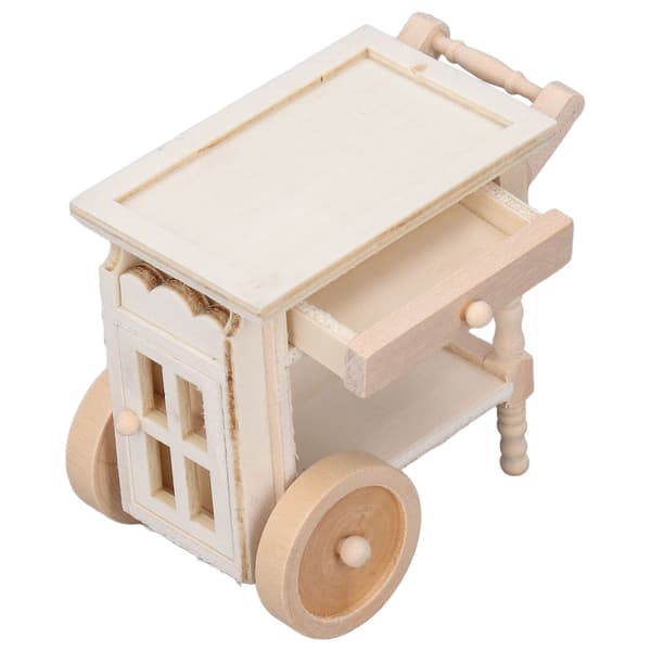 Miniatyr Trä Omålad Retro Serveringsvagn för 112 Dockhus