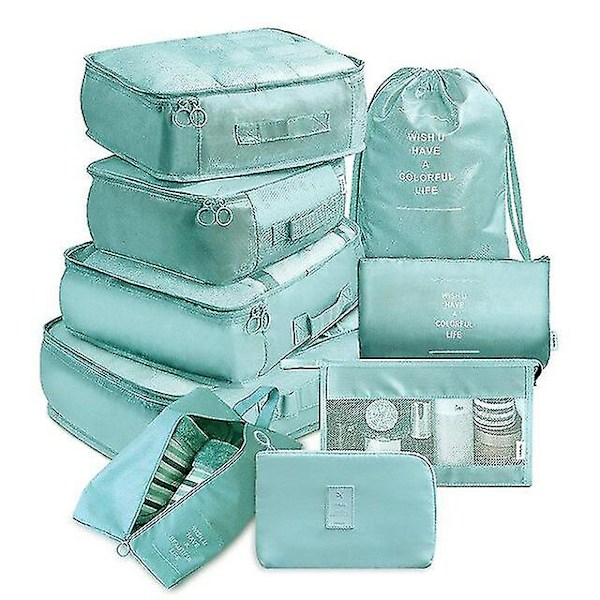 Organizer , 9 delar, bärbara bagageväskor , perfekt för förvaring av skor och kläder i set resväska Sky blue 9-piece set