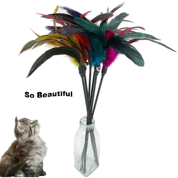 Cat Wand Toy Feather Stick Cat Toys, 6 st Cat Feathers Wand Toy, Interactive Cat Toy Feather Wand För Innekatter