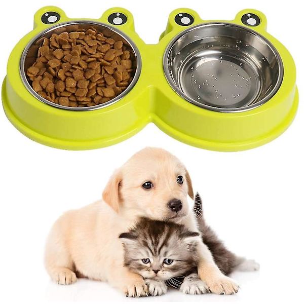 Hundkatt dubbla skålar Premium rostfria husdjursskålar Green