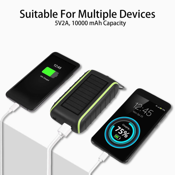 Solladdare, 8000 mah bärbar handvev telefonladdare 2 USB portar Power med ledflaskor black