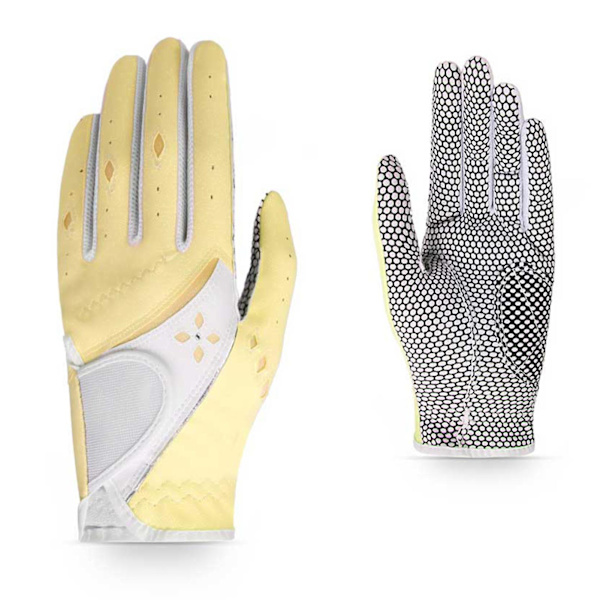Pu Läder Kvinna Golfhandskar Andningsbara justerbara halkfria handskar för män Kvinna Sporttillbehör Yellow Size 21
