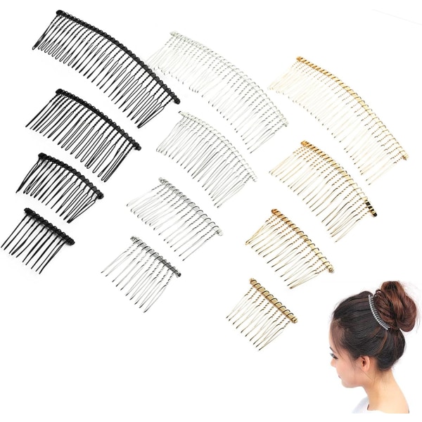 12 kpl Chignon Comb Veil Comb Metal Wedding Hair Comb Hiusnuttura (3 väriä, 4 kokoa)