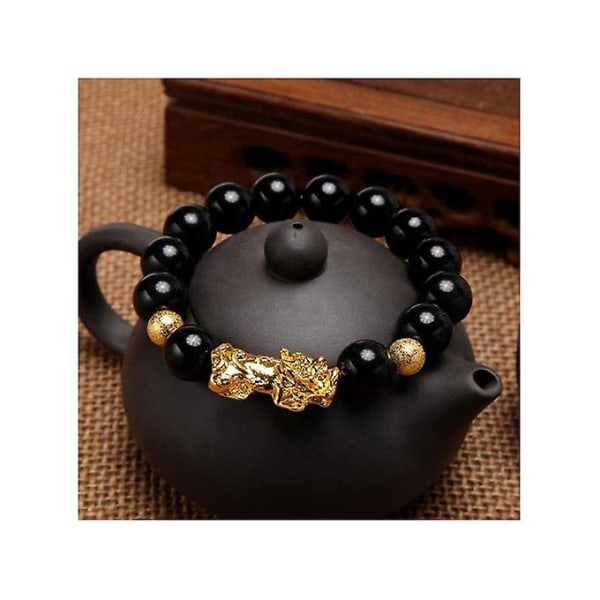 Feng Shui Svart Obsidian Wealth Armband