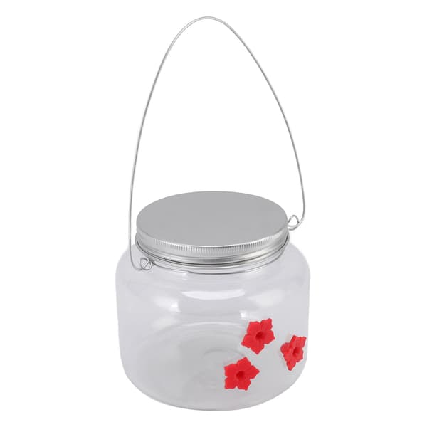 Hængende Fuglefoderautomat 475ml Rødt Blomsterdesign 3 Foderporte Bred Åbning Nem Påfyldning