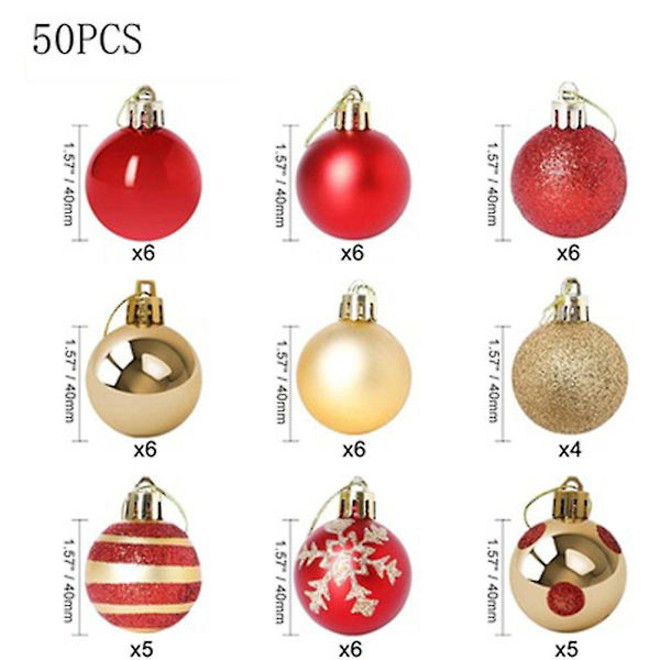 50 stycken julbollsprydnader Sprossfast juldekoration Trädkulor