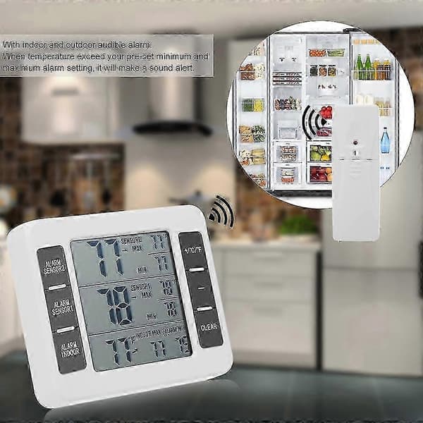 Trådløst digitalt køleskabstermometer Lydalarm Indendørs og udendørs termometer med sensor til frysning White 2