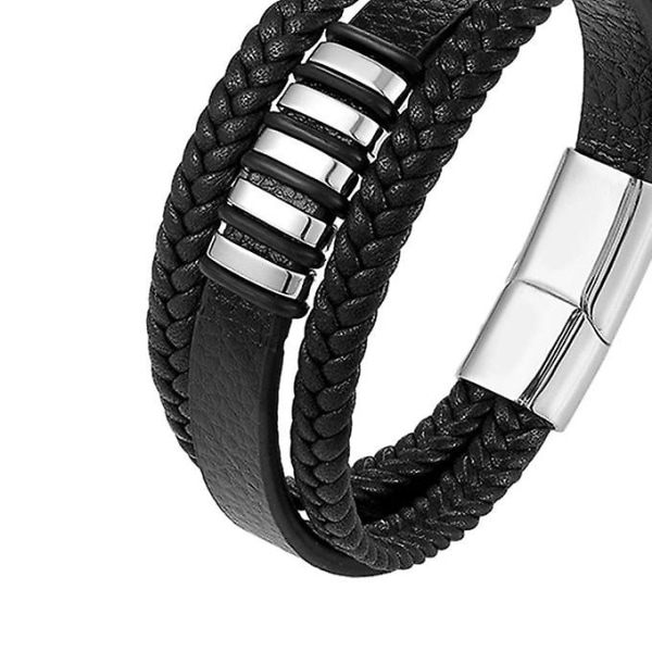 Flettet læder armbånd til mænd 21 cm Uff Bangle Armbånd C